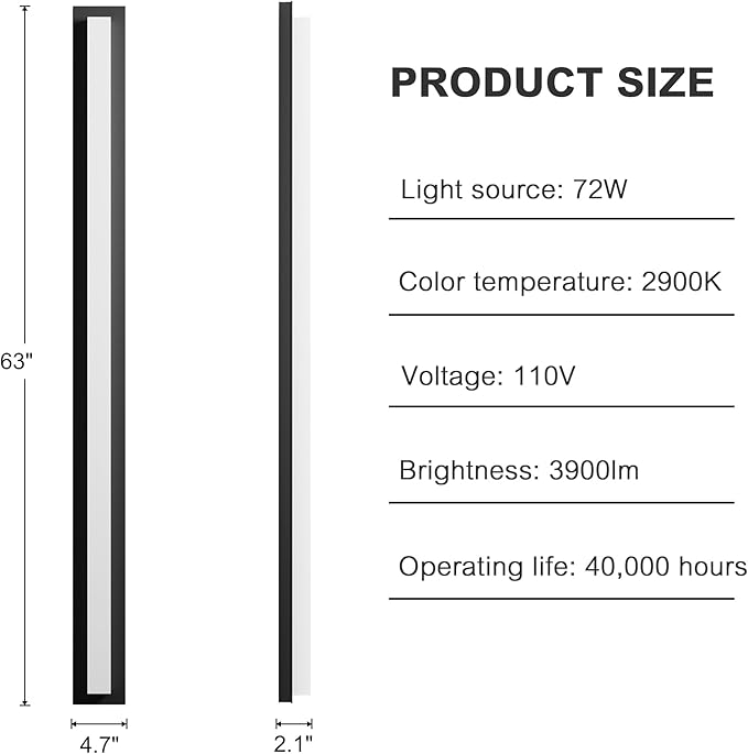 LamQee 63 in Aluminum Long Outdoor Wall Lights, 2900K 3900LM LED Waterproof IP65, Linear Modern Exterior Lighting Fixtures Wall Mount Outside Sconce Acrylic Shade for House Porch Patio Garage Door