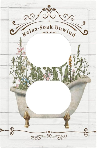 Rustic Farmhouse Wooden Board Botanical Flower 1 Gang Duplex Receptacle Switch Wall Plate Decorative Switchplate Outlet Covers Electrical Plug Cover Faceplate for Bathroom Home Decor