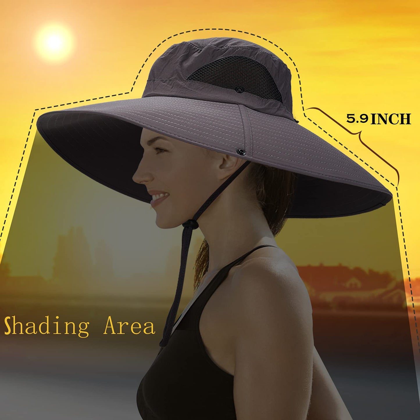 Leotruny Women Super Wide Brim Sun Hat UPF50+ Waterproof Bucket Hat for Fishing, Hiking, Camping (C01-khaki)