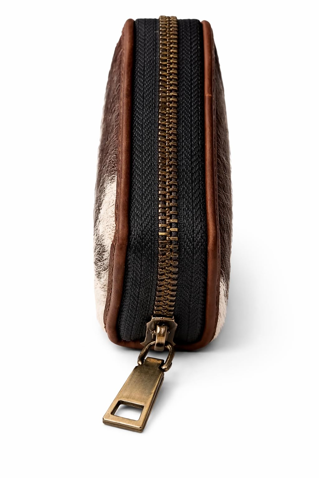 ESS Cowhide Leather Hair-On Wallet Women Small Zip Accordion Card Holder RFID Compact Organizer with Coin Pocket Secure Zipper Stylish Gift Pouch Minimal Everyday Carry
