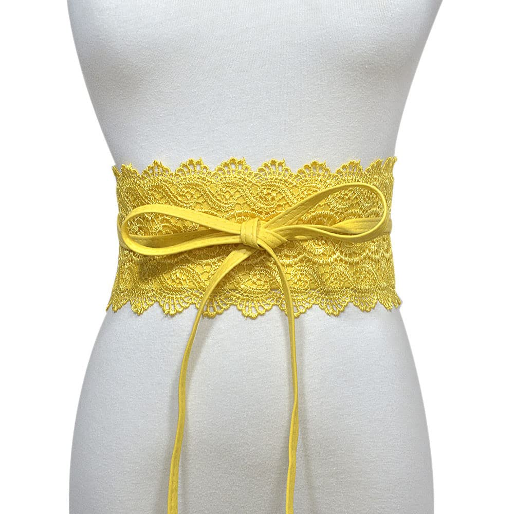 QIANXISUN Women's 2 Packs Lace Waist Belt Bow Tie Wrap Around Soft Leather Boho Corset Fashion Elegant for Dresses (White)