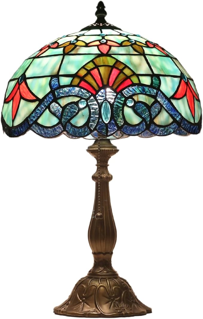 Tiffany Table Lamp Stained Glass Bedside Table Lamp Desk Reading Light 12 Inches Bedroom Living Room Home Office Decor Lamp(Baroque)