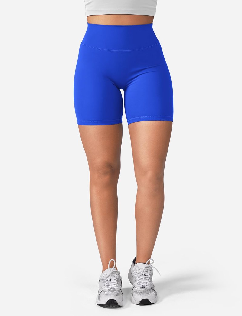 YEOREO Women's Biker Shorts 4.5" / 6" Workout Gym Shorts Craze High Waist Tummy Control Hidden Scrunch Running Yoga Blue M