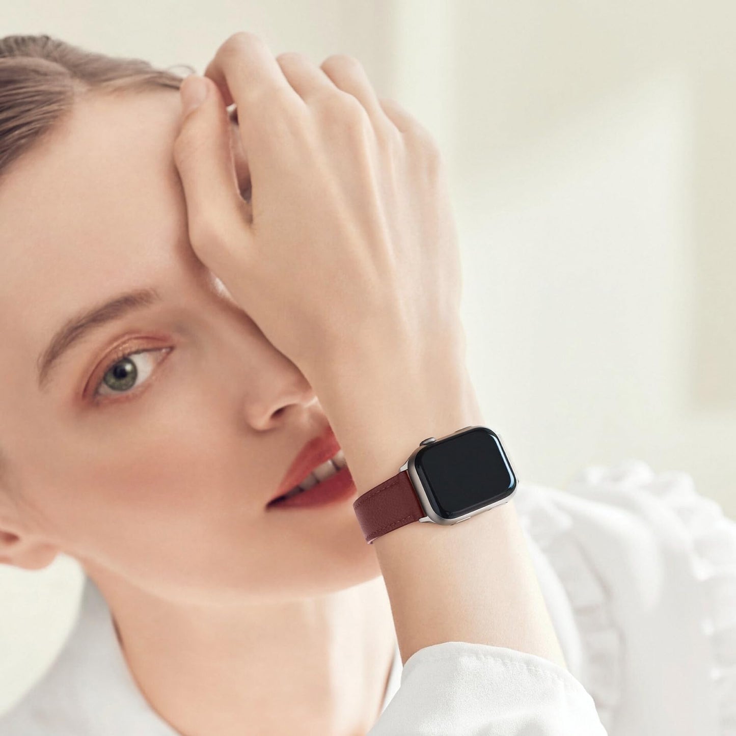 Soft French Goatskin Women's Leather Watch Band Compatible with Apple Watch 38mm 40mm 41mm 42mm 44mm 45mm 46mm 49mm, Slim Lightweight Leather Strap for iWatch Series Ultra SE11 10 9 8 7 6 5 4 3 2 1