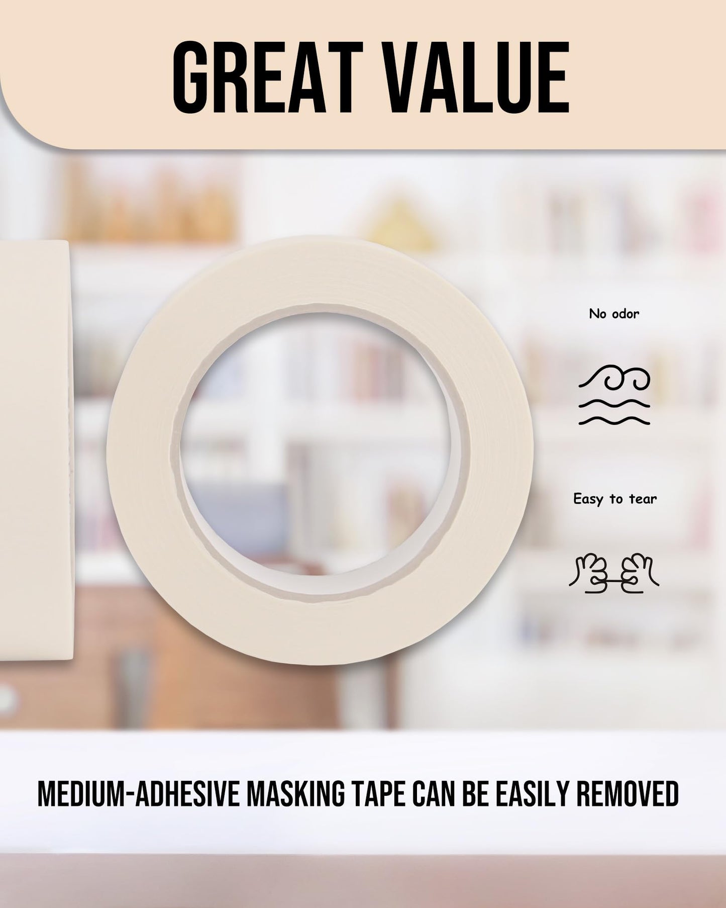 Lichamp Masking Tape 3/4 inch, 24 Pack General Purpose Masking Tape Bulk Multipack for Basic Use, 3/4 inch x 55 Yards x 24 Rolls (1320 Total Yards)