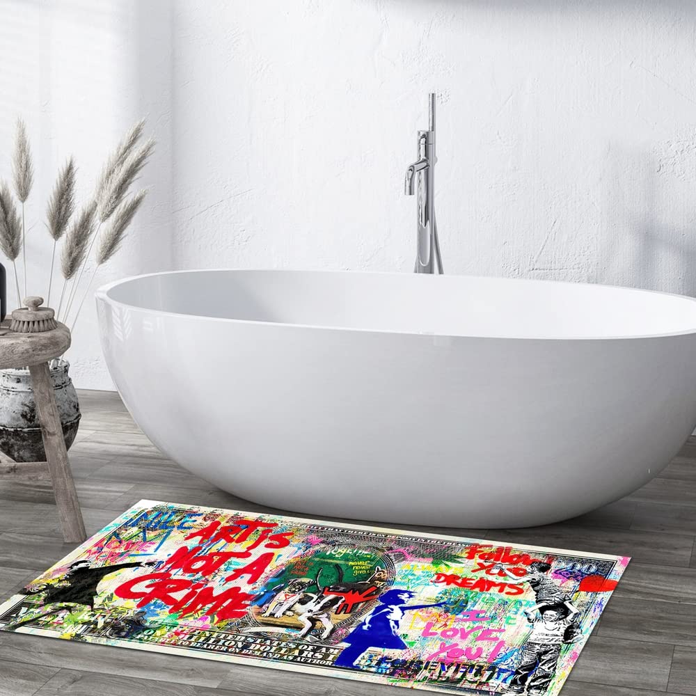 JUST BREATHE Graffiti Abstract Runner Rug 'Follow Your Dreams' Pop Art Street Art Cool Rug Inspiring Money Rugs One Million Dollar Mat Floor Carpet for Bathroom Bedroom Home Office 59"x24"