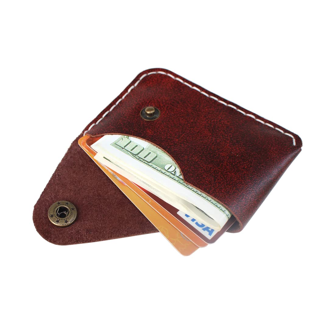 YAN TA HANDMADE Leather Card Case Wallet with Money Clip Minimalist Simple Thin and Large Capacity Front Pocket Card Holder (maroon)