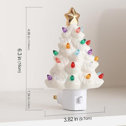 B SEPOR Nostalgic 6.5" Ceramic Christmas Tree That Light Up Wall Mounted Type Plug-in Night Light Mini Decorative Lamp