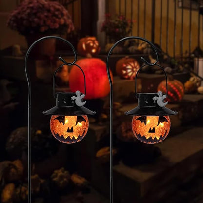 Viveta 2 Pack Solar Halloween Lights, Solar Lanterns Outdoor Waterproof with Shepherd Hooks for Garden Yard Pathway Outdoor Halloween Decorations