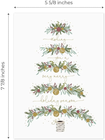 Between The Branches Gold Foil Holiday Cards / 16 Boxed Christmas Cards With Foil Lined Envelopes / 5 5/8" x 7 7/8" Folded Seasonal Winter Tree Greeting Cards With Inside Verse