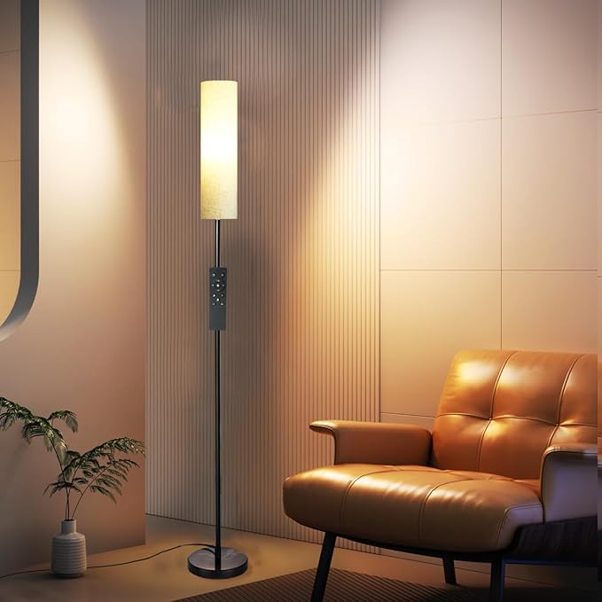 Floor Lamp for Living Room, Lamp with 3 Color Lampshades, Remote Standing Lamp for Bedroom, Office, Room décor(Bulb Included) (Linen)