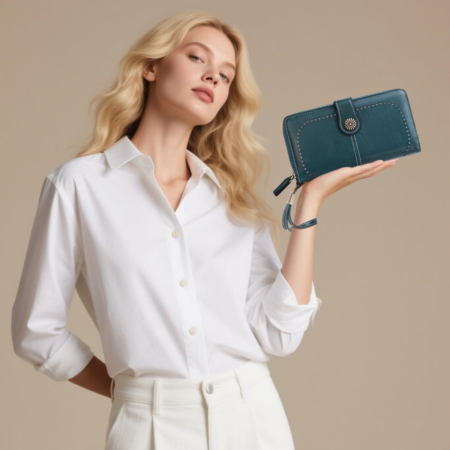 BVEOGMRO Wallets for Women Leather Credit Card Holder with RFID Blocking Holder Bifold Wristlet Clutch Wallet