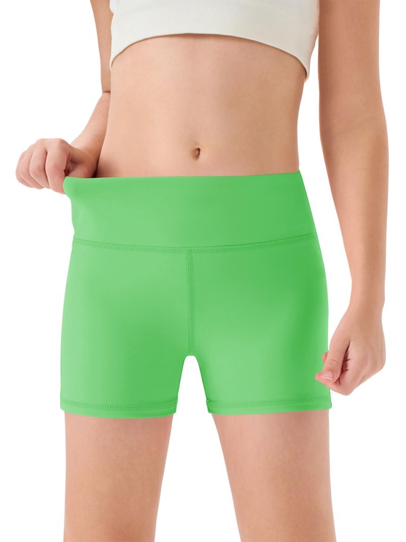 Haloumoning Girls Athletic Shorts Kids High Waisted Yoga Dance Biker Shorts Comfy Gymnastics Shorts 5-14Y Green
