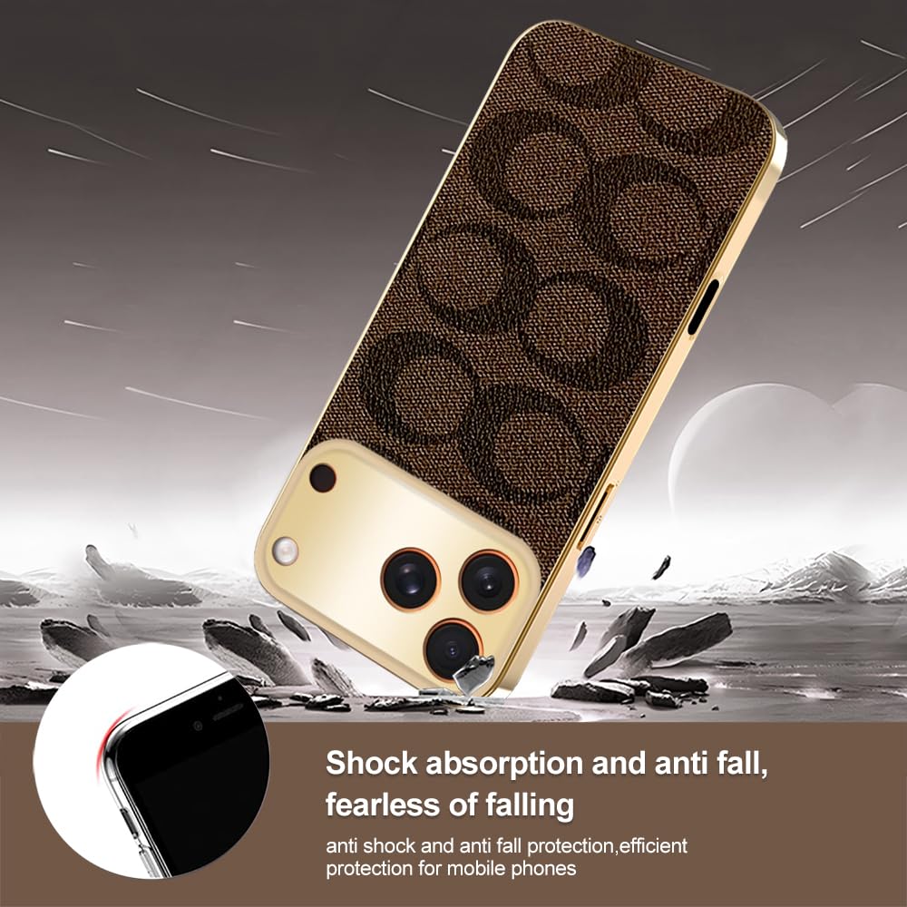 Sriyso Designer Case for iPhone,Luxury Classical Vintage Leather for Women Girl,Camera Protection,Electroplating Frame Anti-Fingerprint Military Grade Drop Shockproof Cover（Gold,iPhone 16 Plus