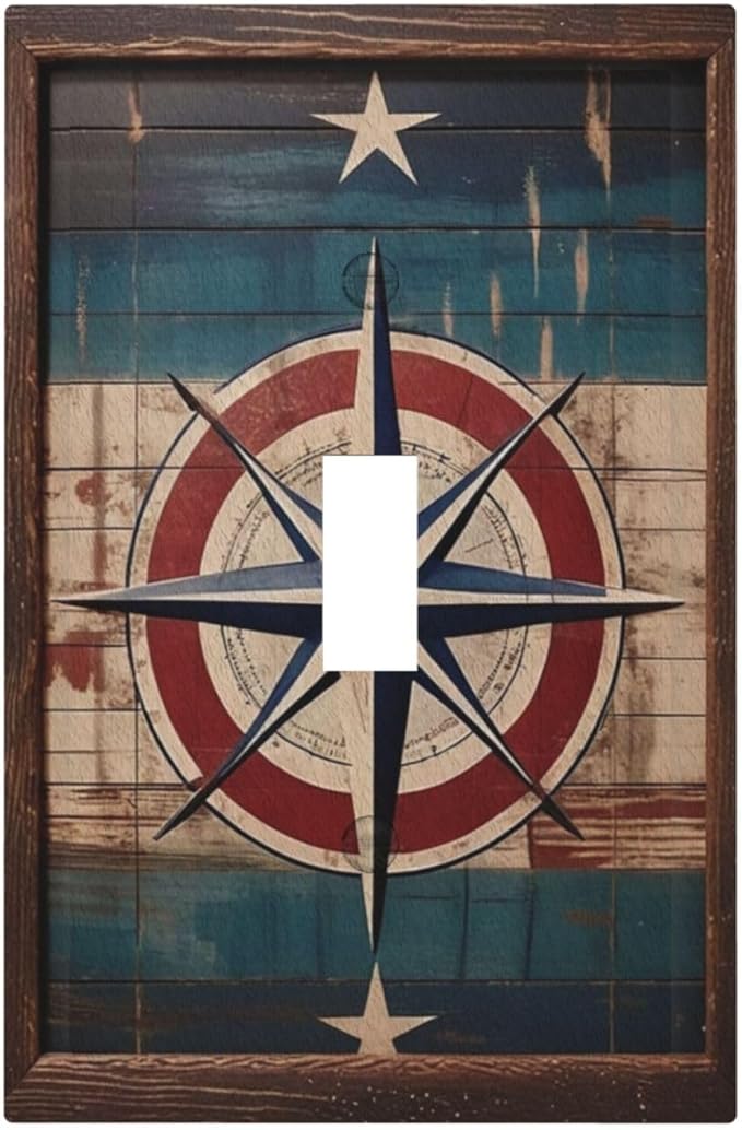 Decorative Art Light Switch Covers Nautical Rustic Star Emblem Single Toggle Wall Plate Decorative Switchcover Electrical Switchplate for Home Decor