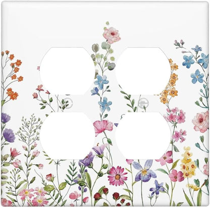 Decorative Light Switch Cover Plate Rustic Wild Floral Vintage Watercolor Flower 2 Gang Socket Covers Double Duplex Wallplates Switch Plates and Outlet Covers for Bedroom Bathroom Decor