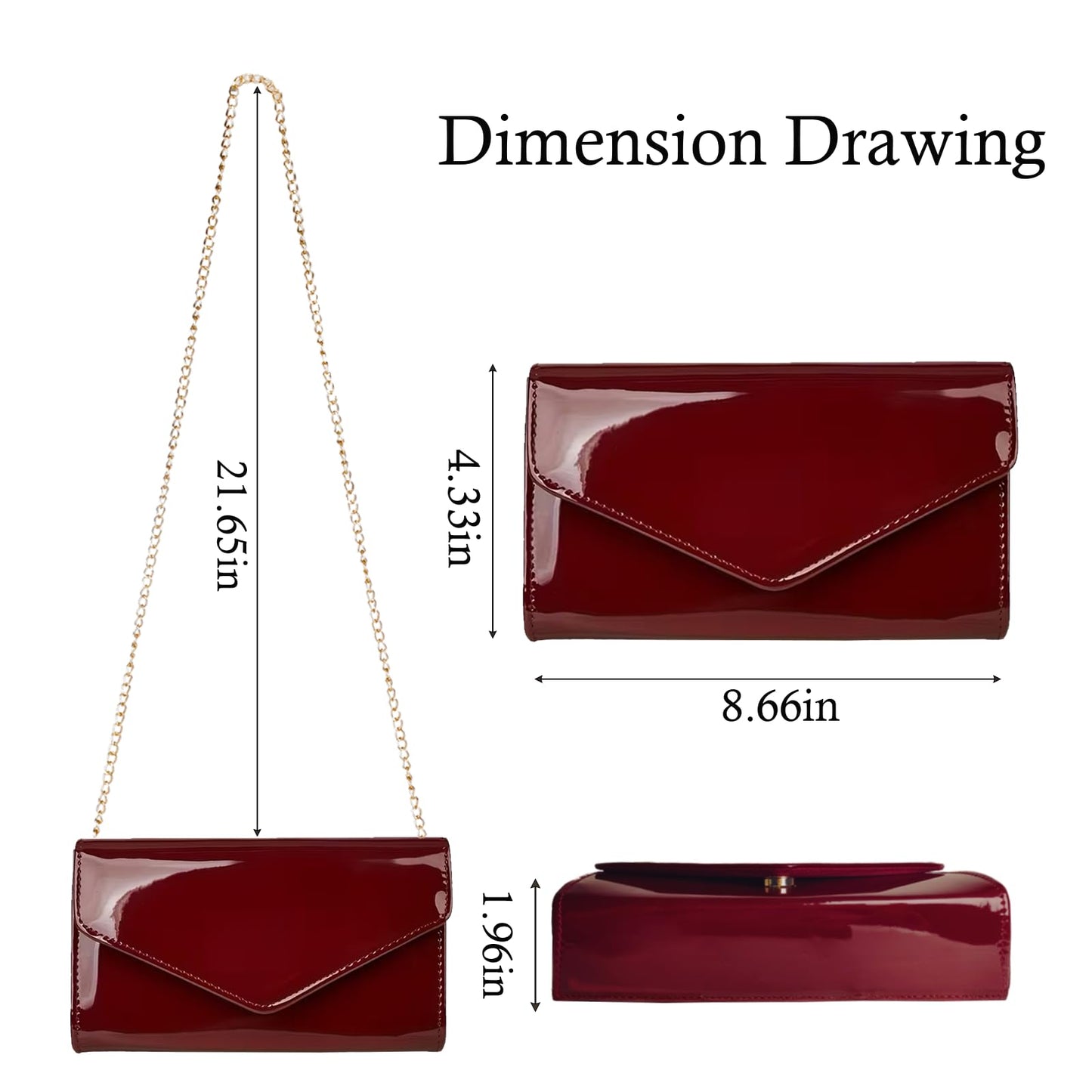 YAPAIOU Leather Envelope Evening Bag for Women Patent PU Clutch Purse for Formal Wedding Party Cocktail Prom Burgundy