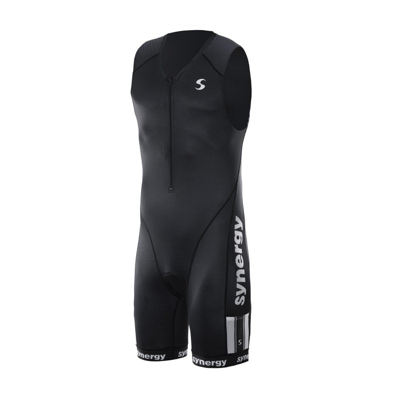 Synergy Triathlon Tri Suit - Men's Elite Sleeveless Trisuit (Carbon Compound, X-Large)
