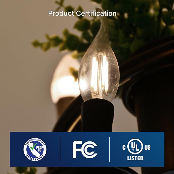 FLSNT 5000K Daylight LED Chandelier Edison Bulbs, 100W Equivalent, Dimmable CA11 E26 Base LED Candelabra Bulbs, 800LM, 6 Pack UL,CA65 Listed.
