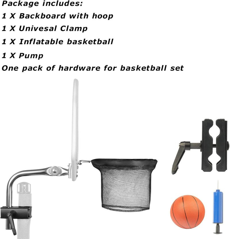 Trampoline Basketball Hoop - Easy Install Mini Basketball Set for Straight & Curved Poles | Perfect for Outdoor Fun
