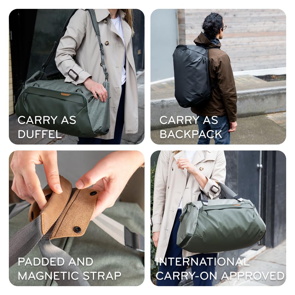 Peak Design Travel Duffel 35L, Eclipse, Weatherproof, Extra-Wide Zip, 4 External Pockets, Fits Packing & Camera Cubes, Ideal Weekend Bag, Versatile Duffel for Travel & Everyday Use