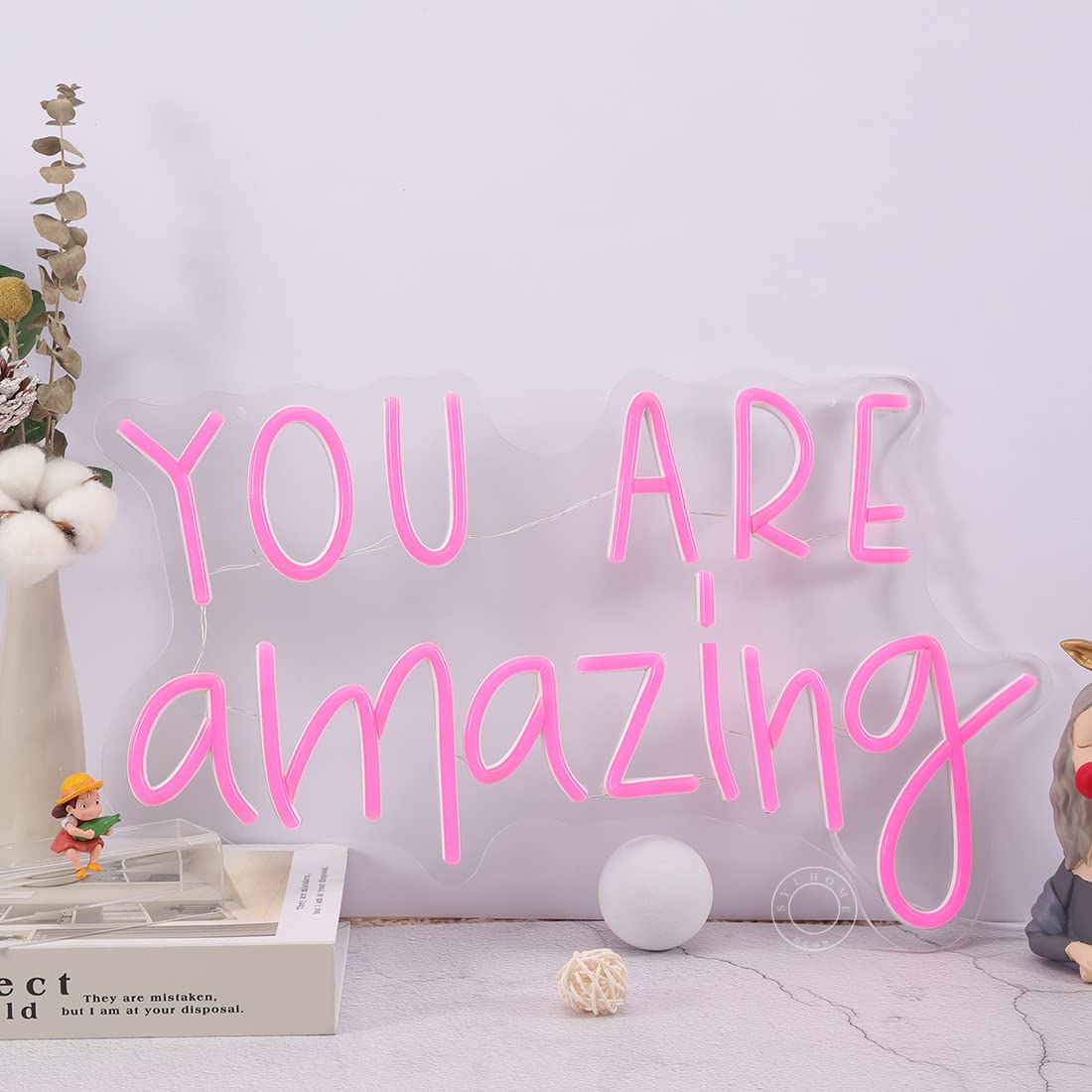 SYLHOME Pink You Are Amazing LED Neon Light Signs Wedding Birthday Girls Party Wall Decor Sign Classroom Home Bedroom Living Room Bar Pub Club Nursery Hanging USB 16.9"X10.6"