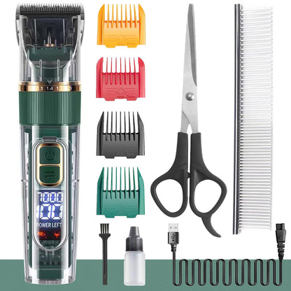 Dog Hair Clippers,Dog Grooming Clippers Kit with Led Display,Pet Clippers Grooming for Dogs Thick Coats,Low Noise Heavy Duty Pet Hair Shaver Trimmers (Green)