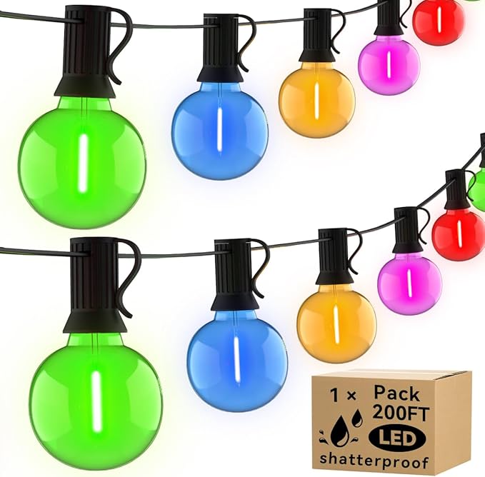 200FT Festoon Wedding Tent Lights for Party Outdoor String Lights RGB Waterproof/Connectable/Dimmable Shatterproof Bulbs,Colorful Globe Outside Lighting for Patio Backyard Cafe Garden