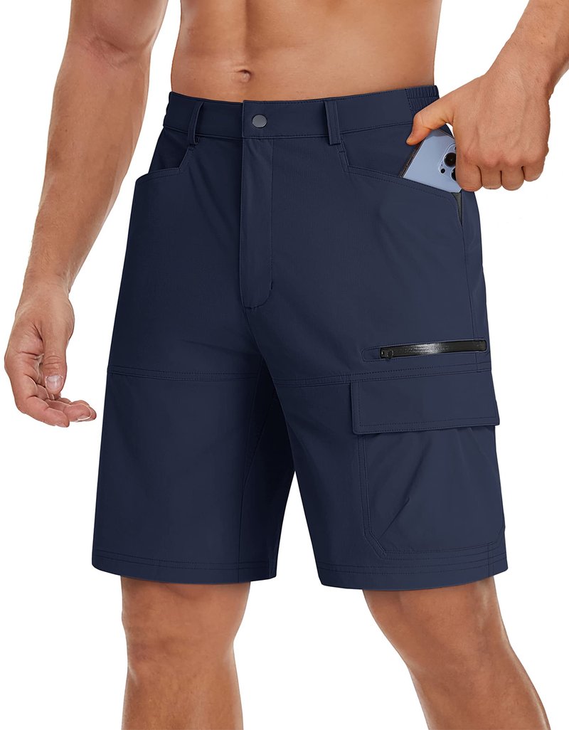 TACVASEN Mens Shorts Casual Cargo 10" Hiking Work Golf Shorts Waterproof Quick Dry Outdoor Summer Dress Travel Fishing Navy 34