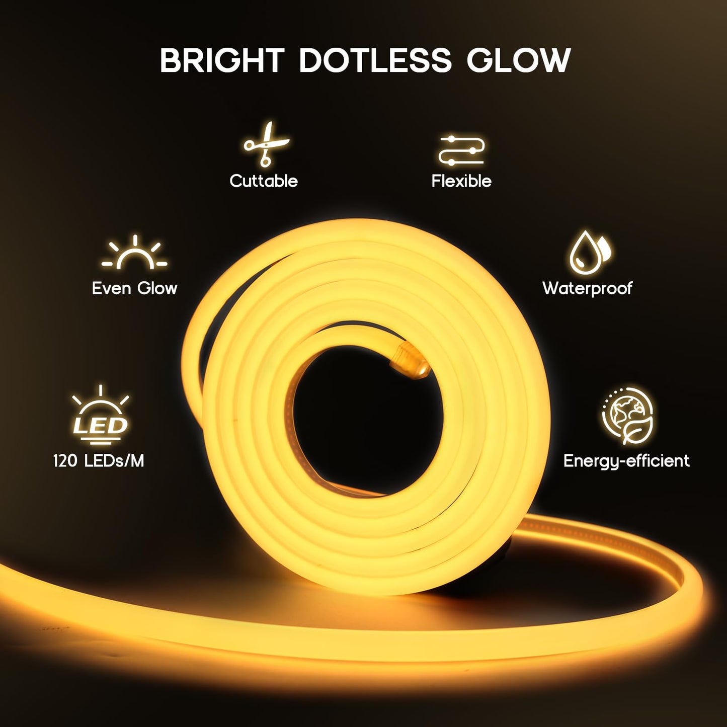 VOEWT LED Neon Lights Warm White 3000K,98.4ft 110-120V LED Strip Lights,Flexible Outdoor Waterproof Neon Rope Lights for Bedroom,Cabinet,Kitchen,Living Room,Mirror,Halloween Decor