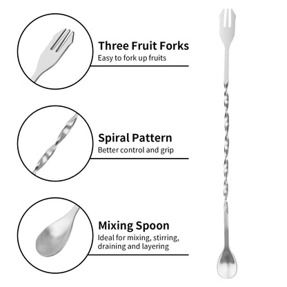 Muddler for Cocktails Bar Spoon - Vaincre 2PCS 9" Muddler and 10” Mixing Spoon Cocktail Mixing Stirrer, Stainless Steel Bar Accessories Tools Long Drink Stirrer Bartender Gifts for Mojitos Drinks