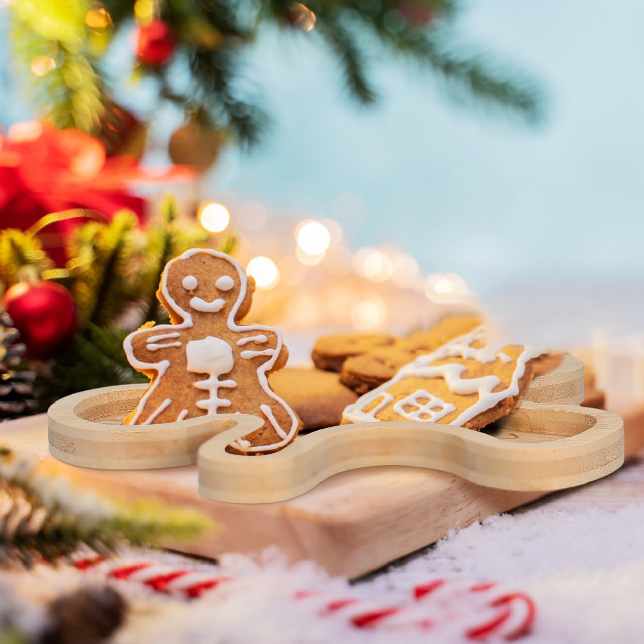 DECHOUS Gingerbread Serving Tray 8.3 Inch Charcuterie Board Christmas Bamboo Serving Platter Holiday Treat Tray for Snacks, Appetizers, Desserts, Holiday Home Party