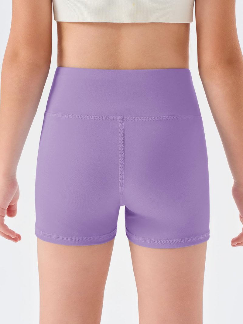 Haloumoning Girls Athletic Shorts Kids High Waisted Yoga Dance Biker Shorts Comfy Gymnastics Shorts 5-14Y Light Purple