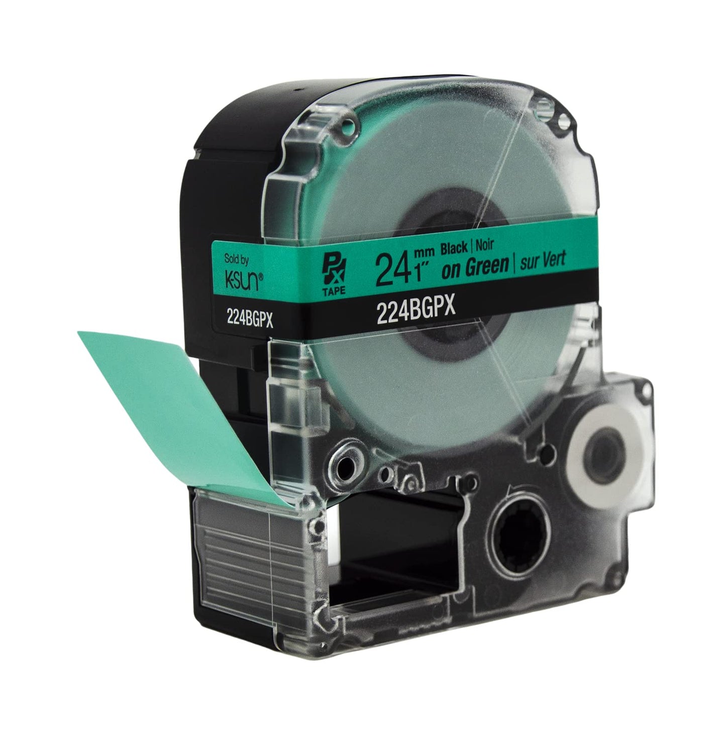 Epson LABELWORKS 224BGPX Genuine PET (Polyester) Tape Cartridge - Black on Green Label Maker Tape - 1" (24MM) Wide, 30'