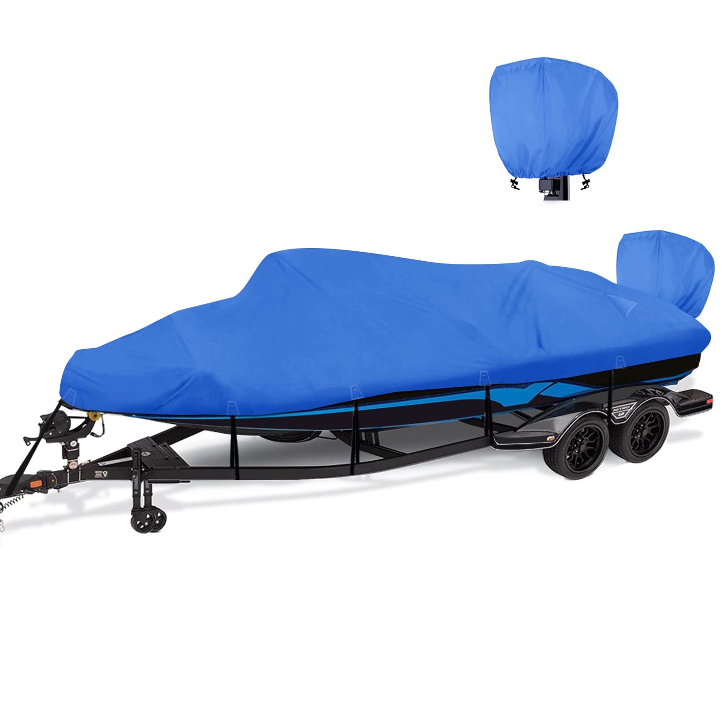 YimSting 1200D Waterproof Boat Cover - Fits 17' to 19' ft Bass, V-Hull, Tri-Hull, Fish & Ski, Runabout Bowrider Boats - Heavy Duty Canvas Blue