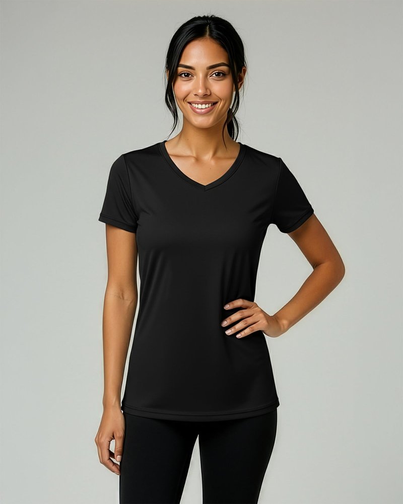 Real Essentials 5 Pack: Women's Dry-Fit Short Sleeve V Neck T Shirt Workout Fitness Yoga Top Tee, Set 5, XL