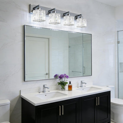 LKHF Brushed Chrome Crystal Bathroom Vanity Light, 4-Light Modern Bathroom Lighting Fixtures Over Mirror,Chrome Wall Sconce Light Fixtures with Square Shade