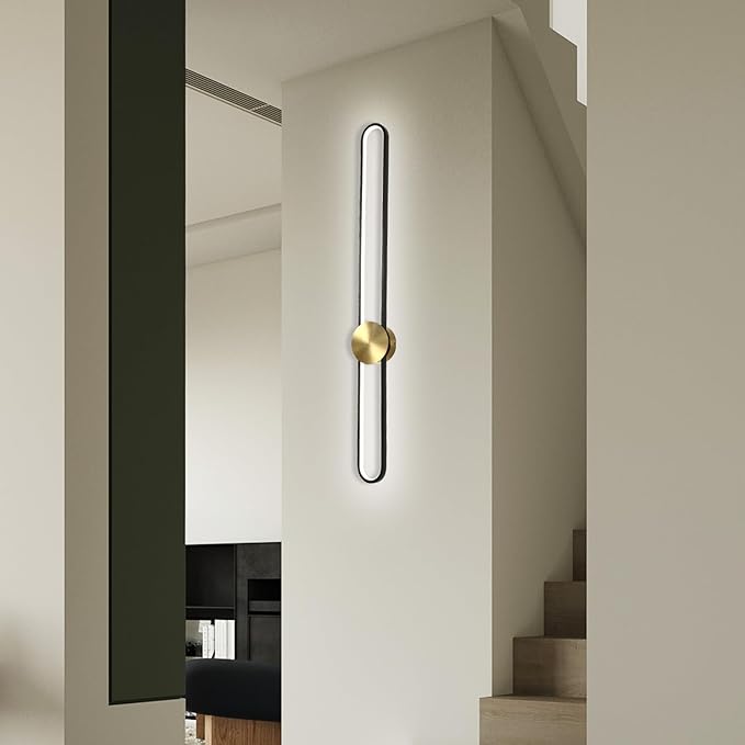 Modern Wall Sconce Dimmable 3000K/4000K/6000K LED Wall Light Fixture, Hardwired Wall Lamp for Living Room, Dining Room, Bedroom, Hallway, Lobby, Entryway (Brushed Black, 43.3inch/H110cm)