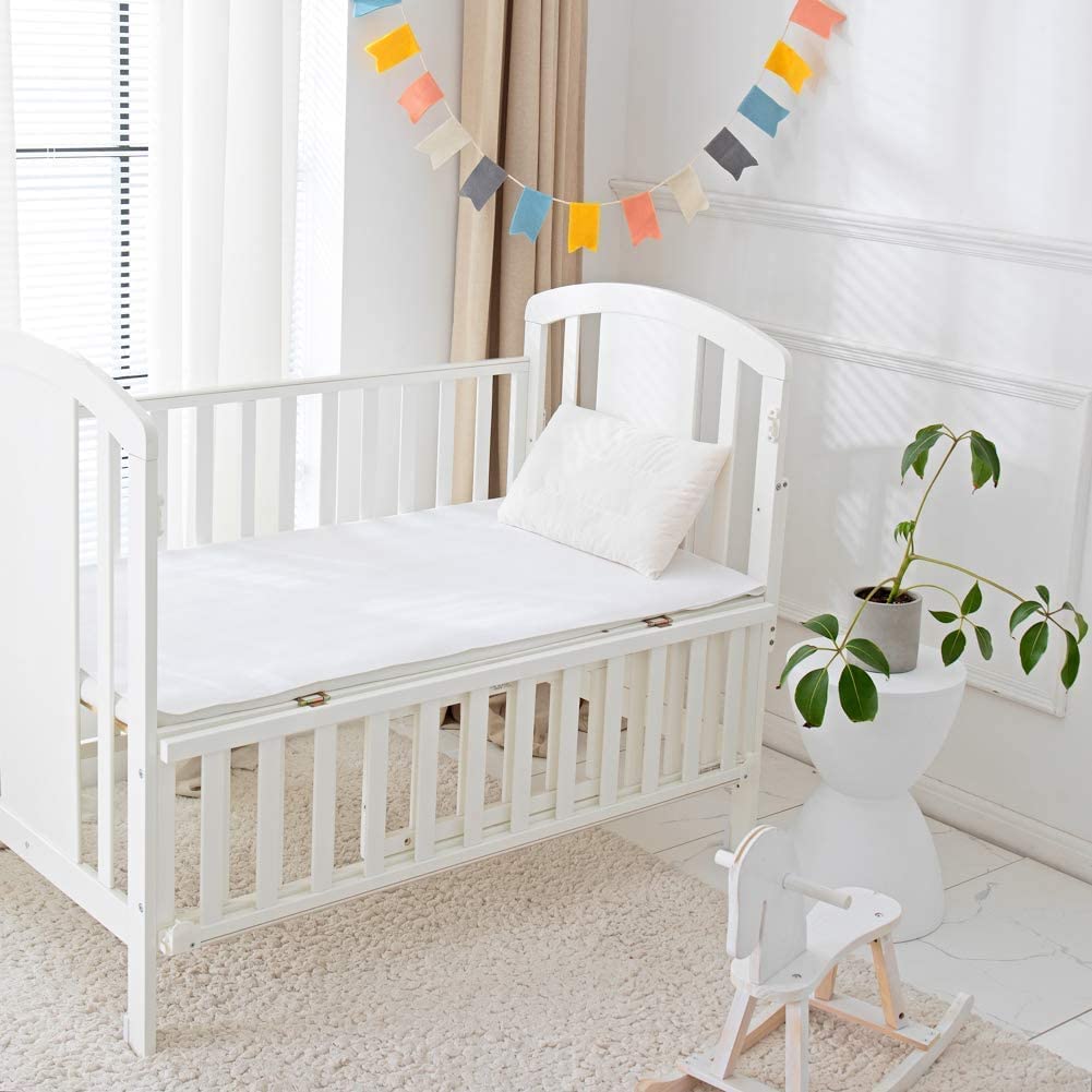 Waterproof Crib Pad, 34" x 54", Reusable Incontinence Flannel Crib Protector for Baby, Toddler, Elders and Pets - White