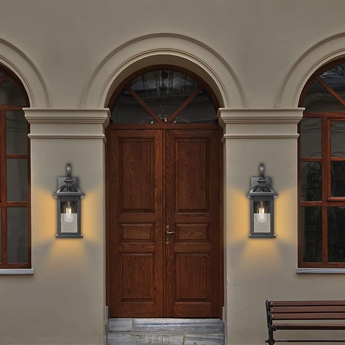 Darkaway Outdoor Lights Fixtures Wall Mount, Outdoor Wall Sconce with Seeded Glass Waterproof Outside Exterior Lights Fixture for House, Front Porch, Patio (2 Pack)