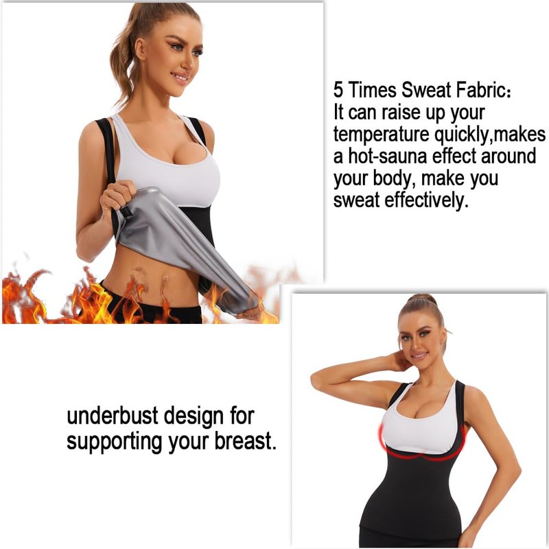 NINGMI Sauna Vest for Women Sweat Tank Top Sauna Suit Workout T Shirt Waist Trainer Body Shaper Exercise Gym