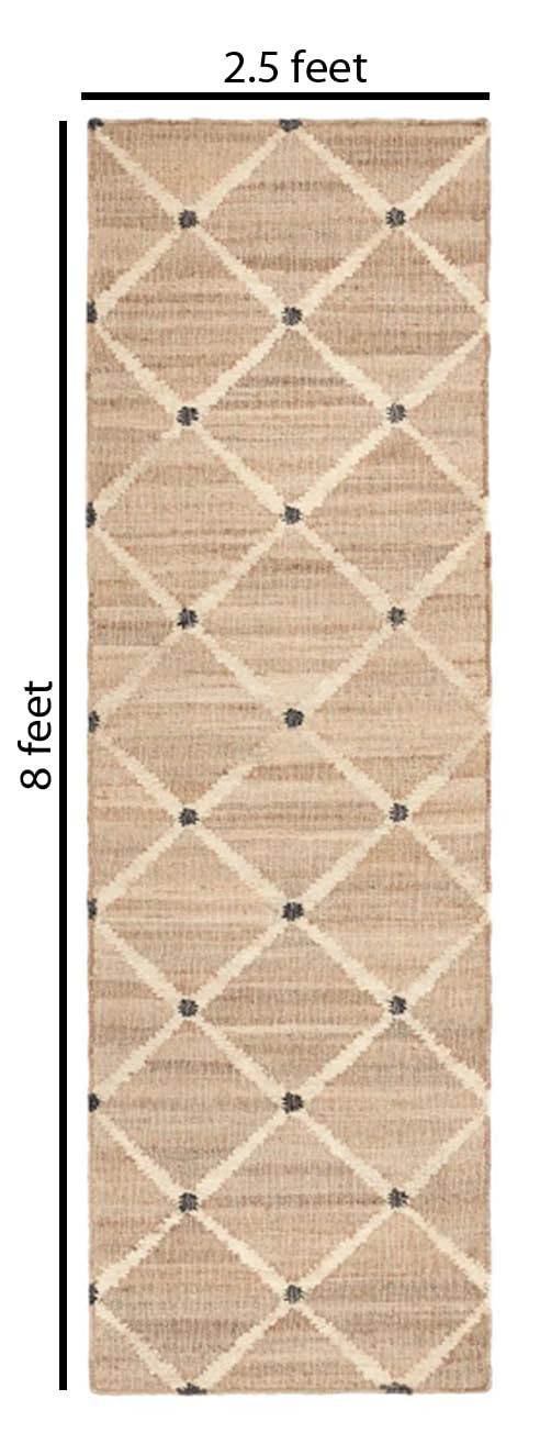 Jute Runner Rug 2.5'x8, Hand Woven Area Rug - Handcrafted Premium Geometric Design, Indoor Natural Fiber Hallway Jute Rug - Rustic Farmhouse Carpet for Kitchen, Entryway, Hallway, Bedroom - Natural