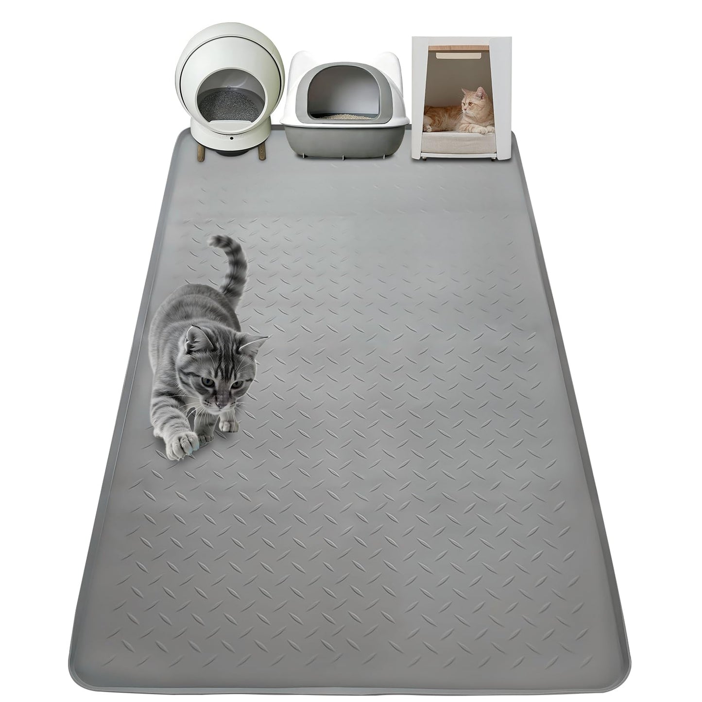 ThreeDokke XXL Silicone Cat Litter Mat, 50"x35"(127cmx89cm) Extra Litter Box for Floors, Non-Slip Litter Trapping Mat to Prevent Tracking, Easy to Clean Kitty Litter Catcher Mat, Durable, Dark Gray