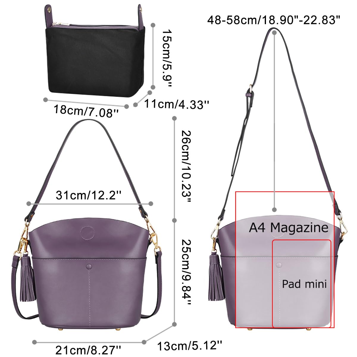 S-ZONE Women Cowhide Genuine Leather Small Crossbody Bag Shoulder Purse Handbag