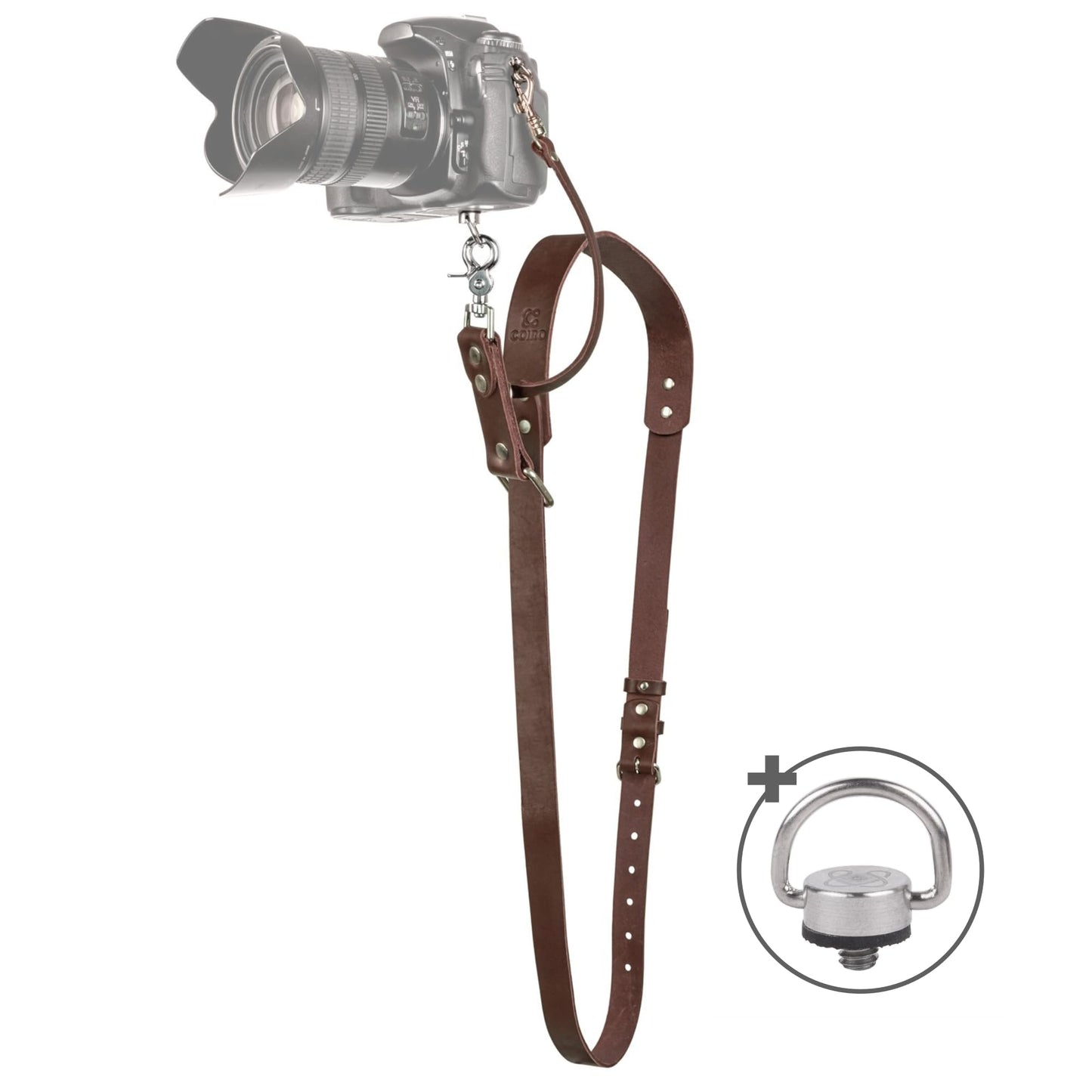 C Coiro Leather Camera Strap for One Camera - Professional Single Leather Harness Shoulder Strap Quick Release Gear DSLR/SLR, Camera Accessories for Photography, Brown