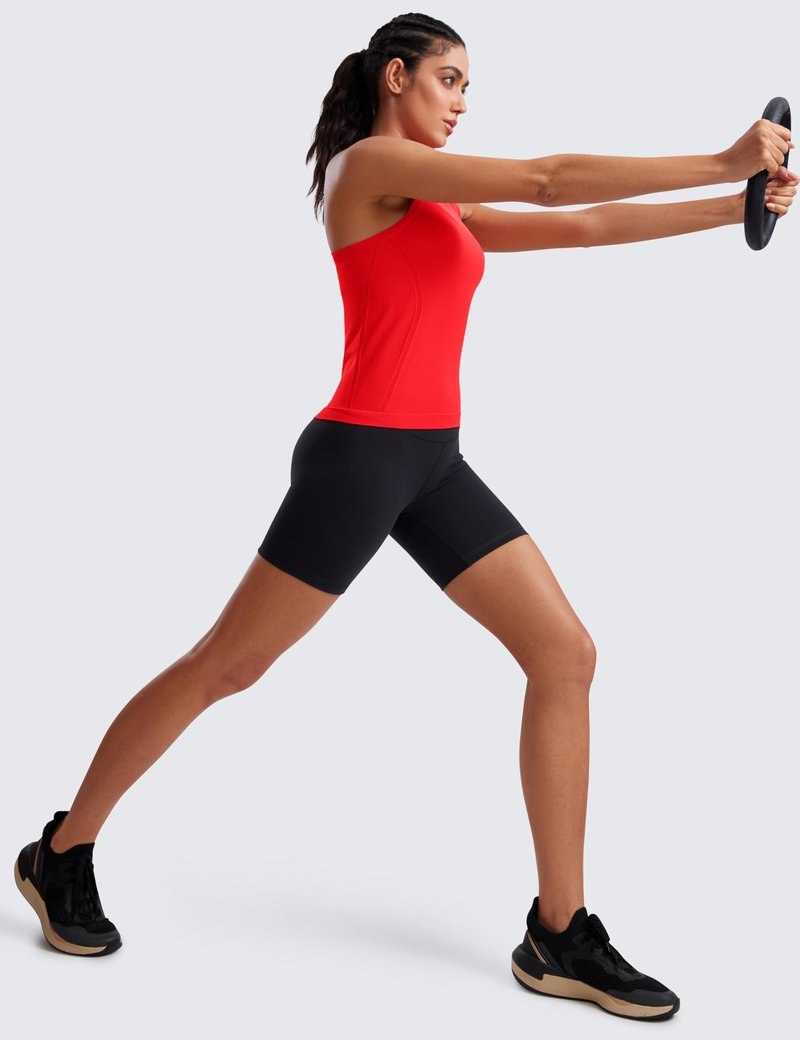 CRZ YOGA Seamless Workout Tank Tops for Women - Athletic Running Gym Sleeveless Shirts Crewneck Racerback Breathable Deep Red X-Small