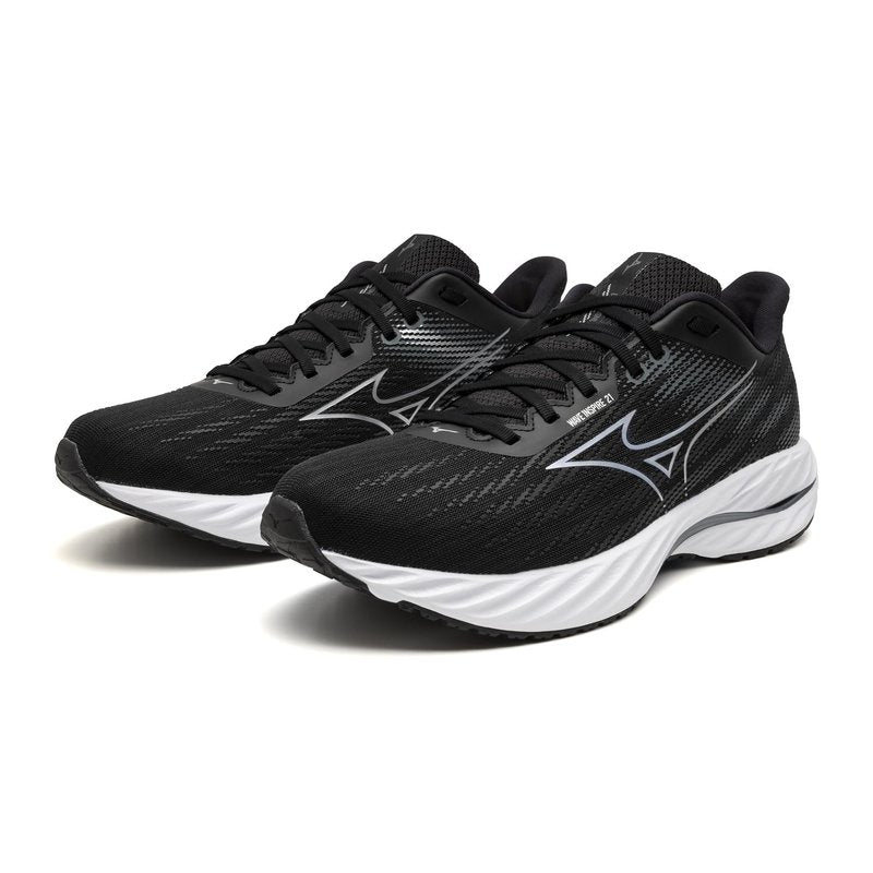 Mizuno Men's Wave Inspire 21 2E Running Shoe | Support Road-Trail Runner | Black-Silver | US Mens 11.5