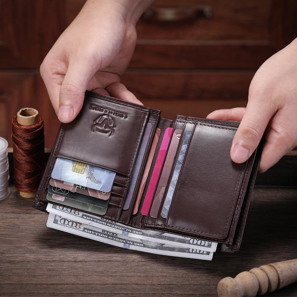 LEBULLBRO Leather Wallet for Mens Bifold Wallet RFID Blocking Large Capacity Purse Credit Card Holder for Men with 15 Card Slots (Coffee)