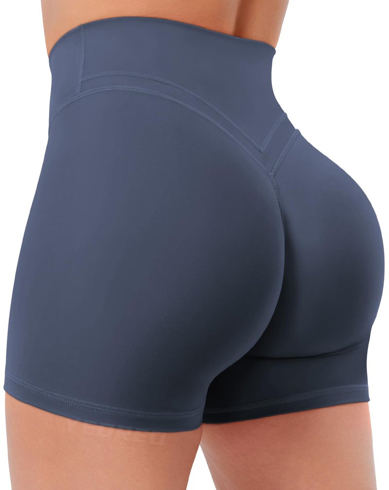 YEOREO Gym Workout Shorts for Women High Waisted Tummy Control Hidden Scrunch 4.5" Booty Shorts Julissa Cross Waist Yoga Navy Blue