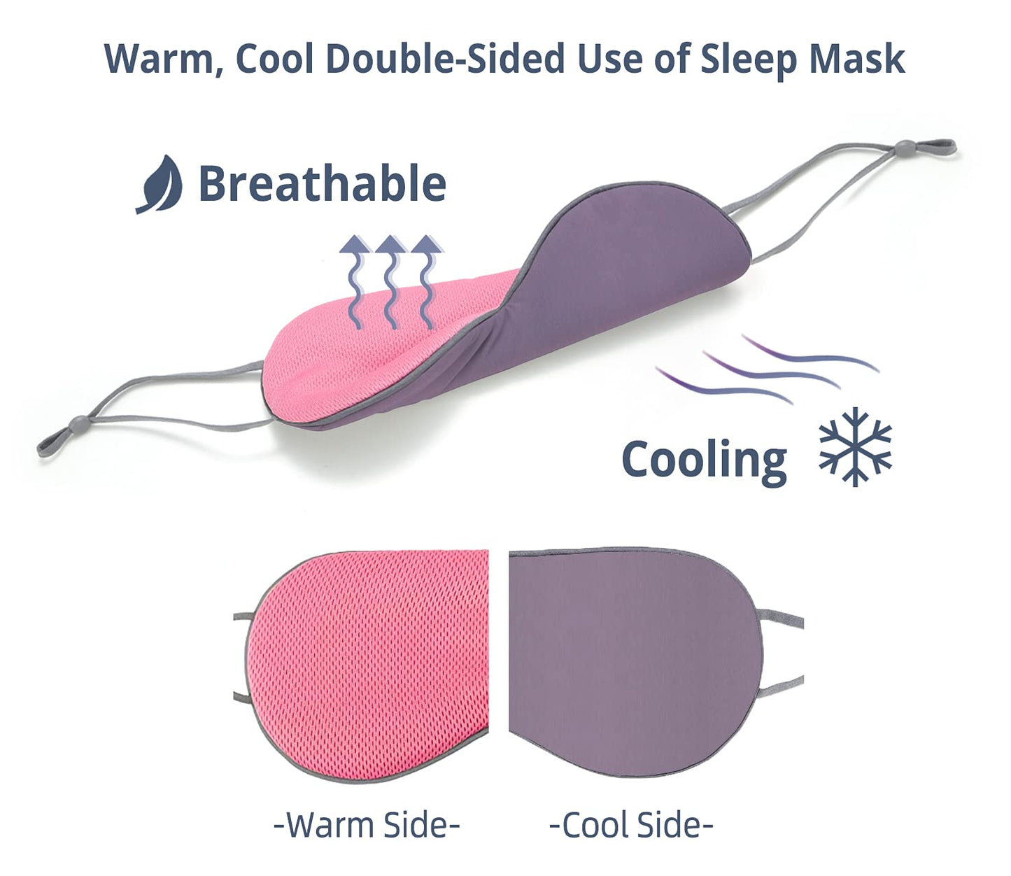 Sleeping Mask 2 Pack, Warm, Cool Double-Sided Use of Sleep Mask, Super Soft Blindfold with Adjustable Strap, Block Out Light, Comfort Sleep Eye Mask for Travel Meditation Nap